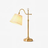 Traditional Antique Brass Table Lamp with Pleated Cream Shade and Adjustable Height