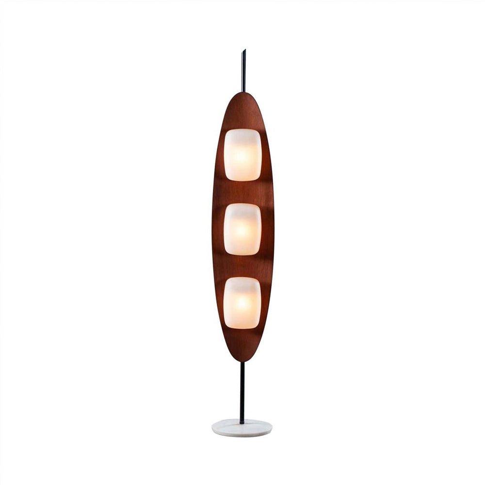 Modern Coastal Teak Wood Surfboard LED Floor Lamp with Marble Base