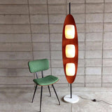 Modern Coastal Teak Wood Surfboard LED Floor Lamp with Marble Base