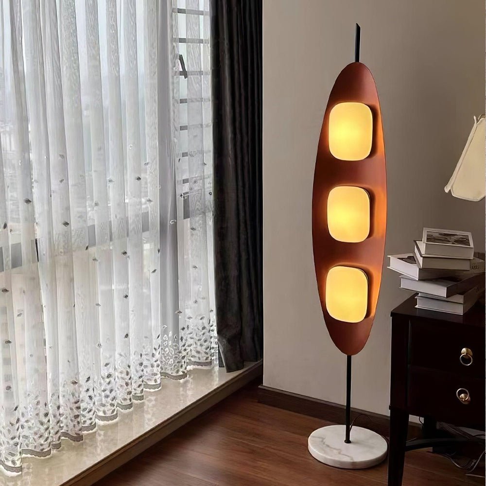 Modern Coastal Teak Wood Surfboard LED Floor Lamp with Marble Base