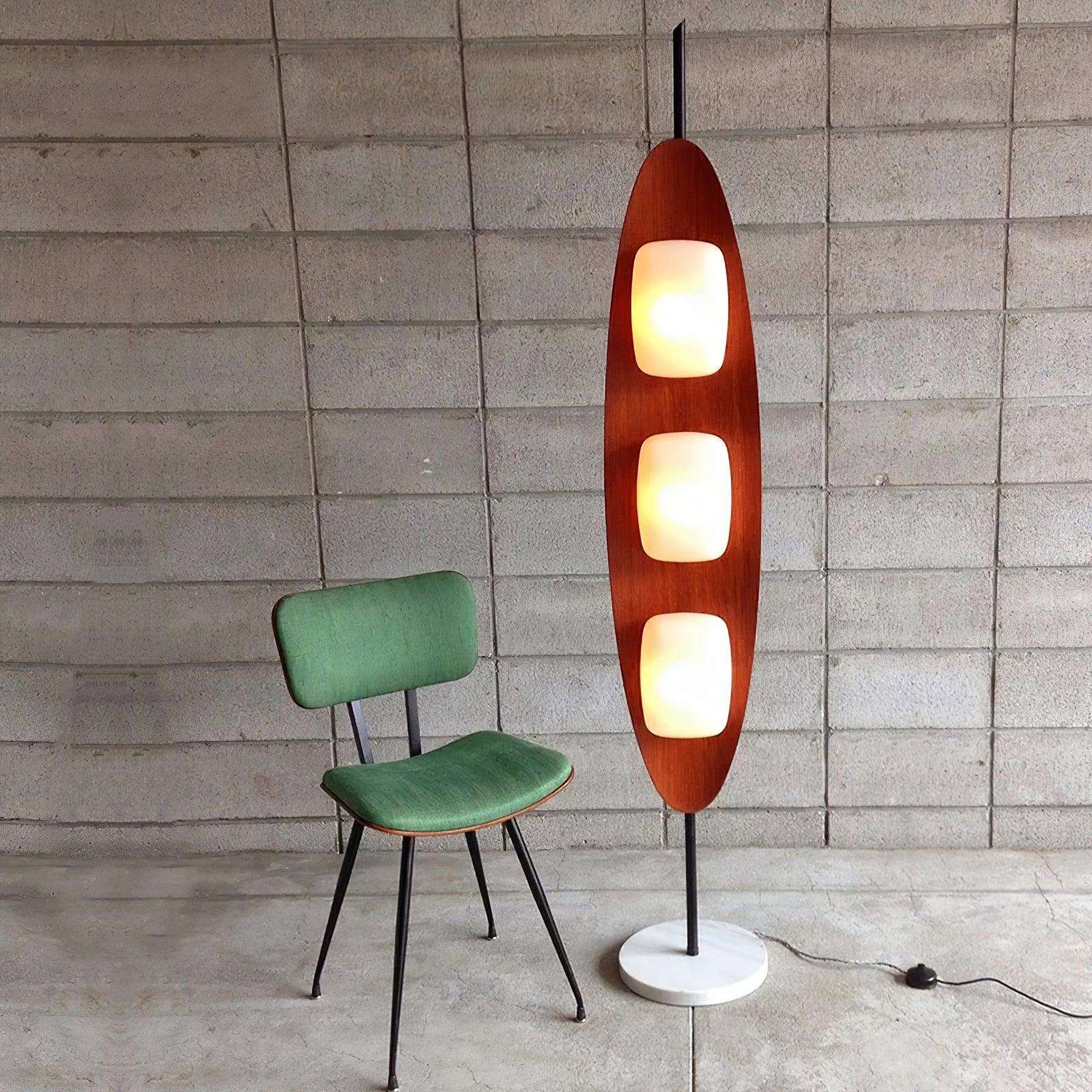 Modern Coastal Teak Wood Surfboard LED Floor Lamp with Marble Base