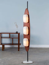 Modern Coastal Teak Wood Surfboard LED Floor Lamp with Marble Base