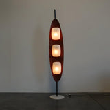 Modern Coastal Teak Wood Surfboard LED Floor Lamp with Marble Base