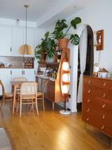Modern Coastal Teak Wood Surfboard LED Floor Lamp with Marble Base