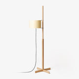 Modern Slim Silhouette Floor Lamp with Geometric Wood Base and White Fabric Shade