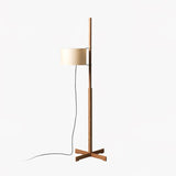 Modern Slim Silhouette Floor Lamp with Geometric Wood Base and White Fabric Shade