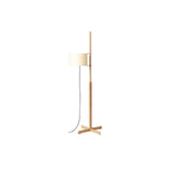 Modern Slim Silhouette Floor Lamp with Geometric Wood Base and White Fabric Shade