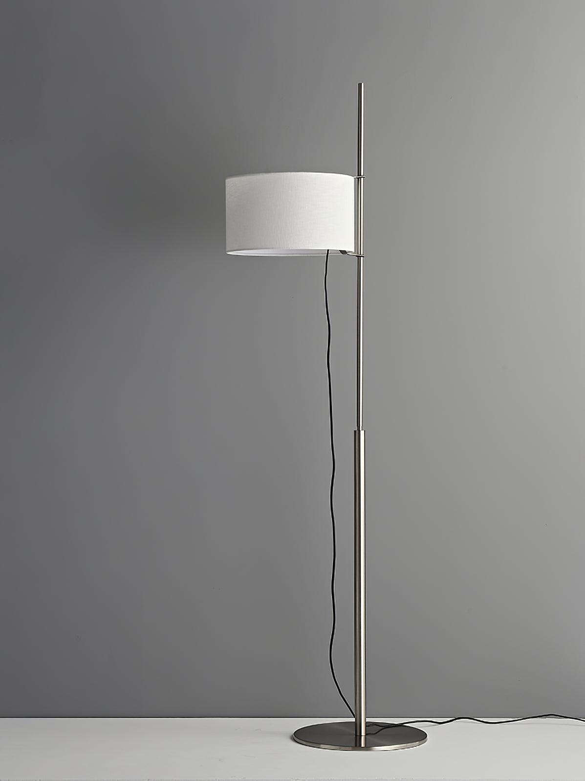 Modern Slim Silhouette Floor Lamp with Geometric Wood Base and White Fabric Shade