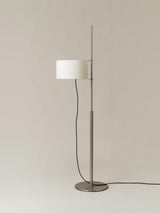 Modern Slim Silhouette Floor Lamp with Geometric Wood Base and White Fabric Shade