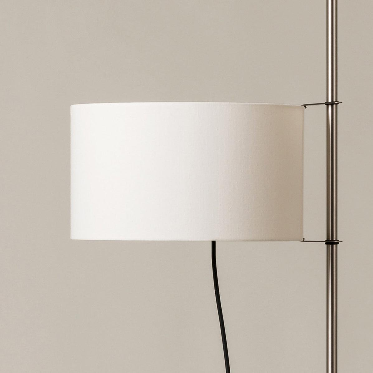 Modern Slim Silhouette Floor Lamp with Geometric Wood Base and White Fabric Shade