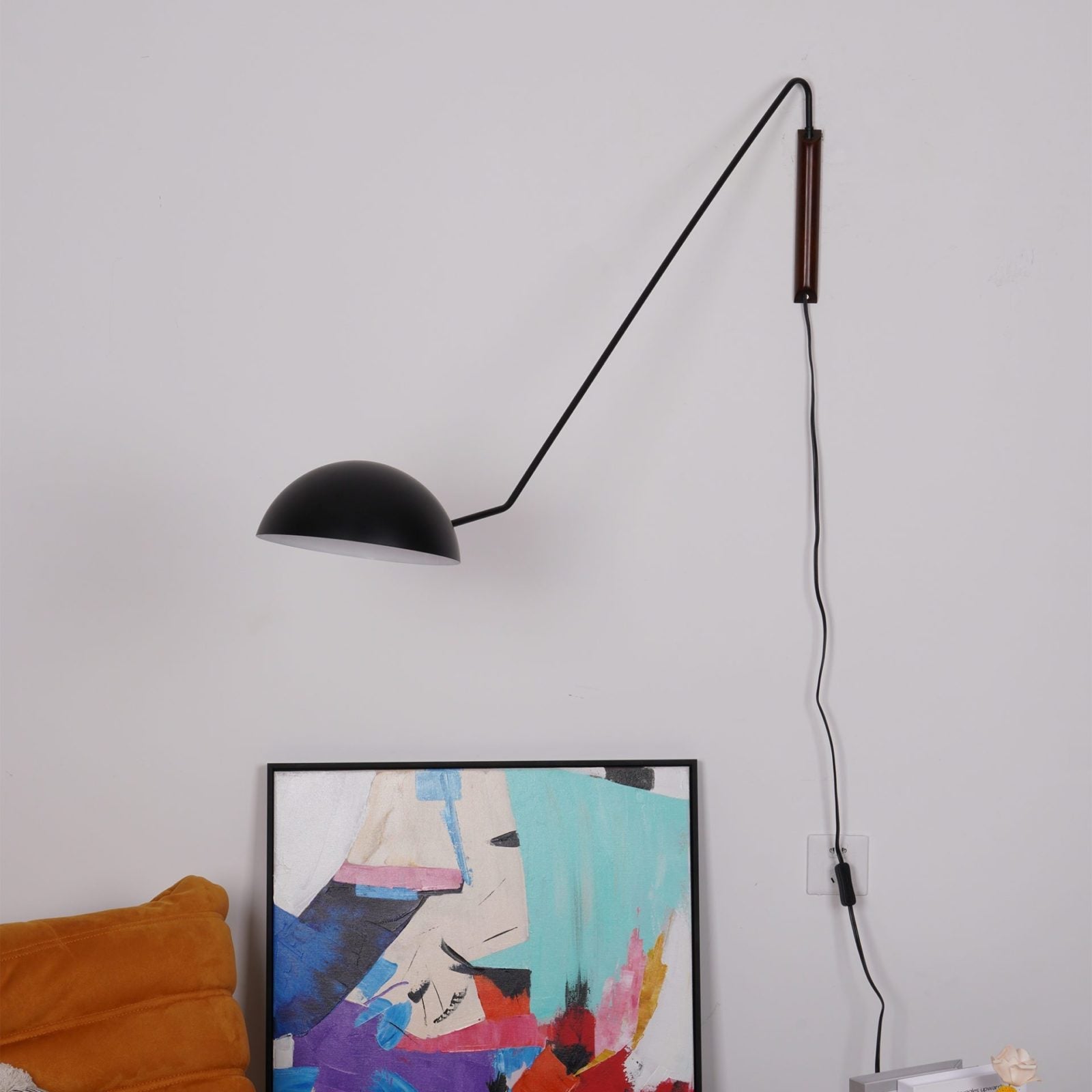 modern-adjustable-swing-arm-wall-lamp-with-dome-shade-and-wood-detail-plug-in-sconce