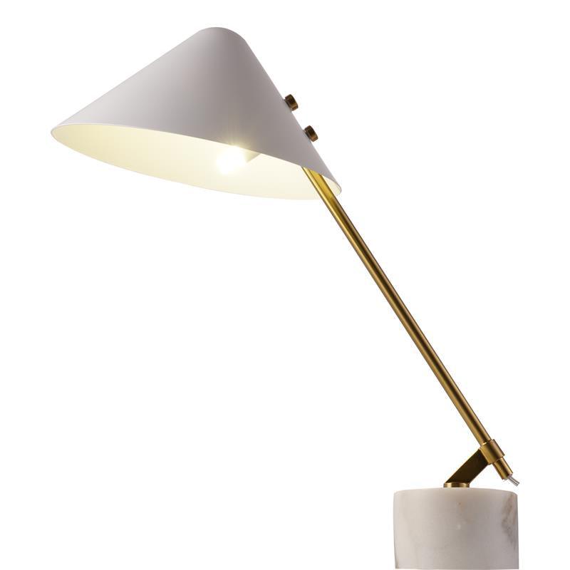 Modern Adjustable White Swing Arm Desk Lamp with Rotating Aluminum Shade