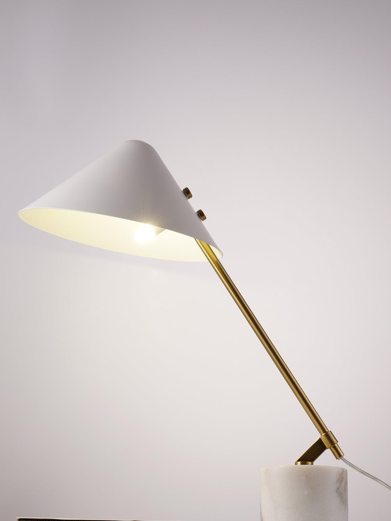 Modern Adjustable White Swing Arm Desk Lamp with Rotating Aluminum Shade