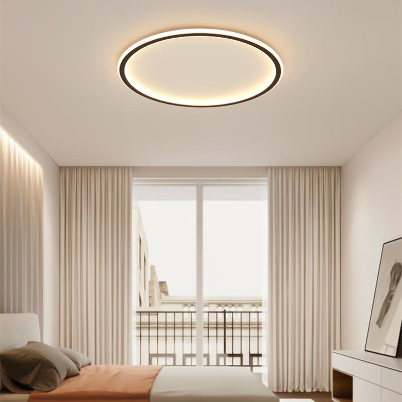 Modern Round Black LED Flush Mount Ceiling Light Minimalist Halo Lighting for Bedroom Kitchen
