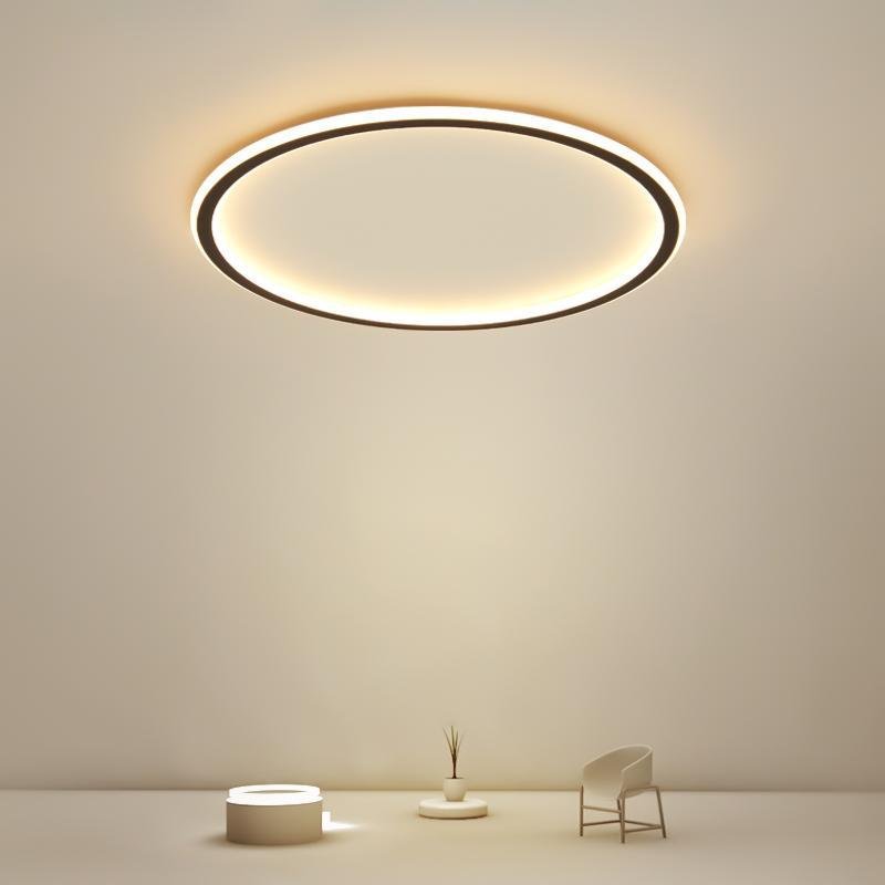 Modern Round Black LED Flush Mount Ceiling Light Minimalist Halo Lighting for Bedroom Kitchen