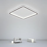 Modern Square LED Flush Mount Ceiling Light Dimmable Black Geometric Lamp for Bedroom and Living Room