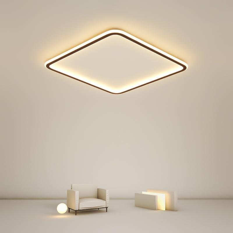 Modern Square LED Flush Mount Ceiling Light Dimmable Black Geometric Lamp for Bedroom and Living Room