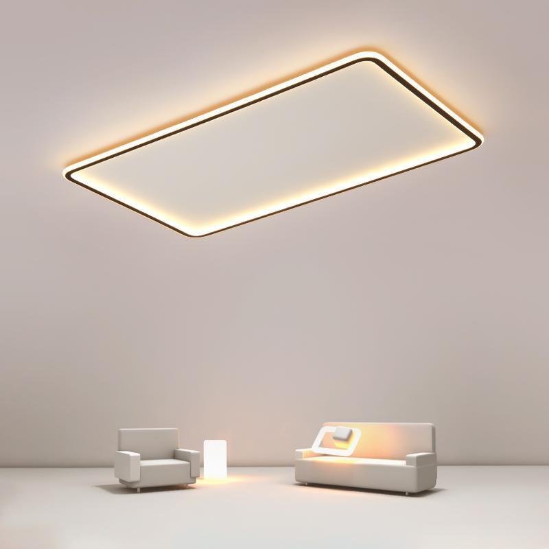 Modern Rectangular Black LED Flush Mount Ceiling Light with Dimmable Remote Control