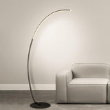 Modern Black LED Arc Floor Lamp with Remote Control and Dimmable Strip Light