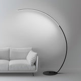 Modern Black LED Arc Floor Lamp with Remote Control and Dimmable Strip Light