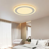 Minimalist White Round Flush Mount LED Ceiling Light with Gray Accent for Bedroom and Living Room