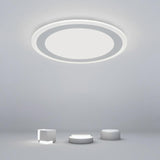 Minimalist White Round Flush Mount LED Ceiling Light with Gray Accent for Bedroom and Living Room