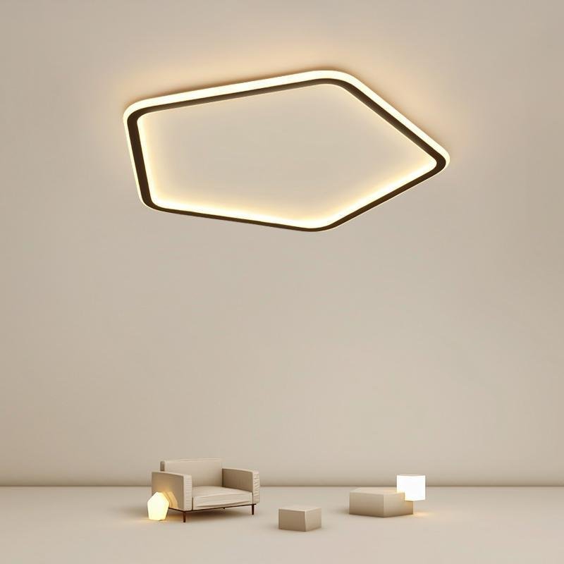 Geometric Hexagon Modern LED Flush Mount Black Iron Ceiling Light for Bedroom Living Room