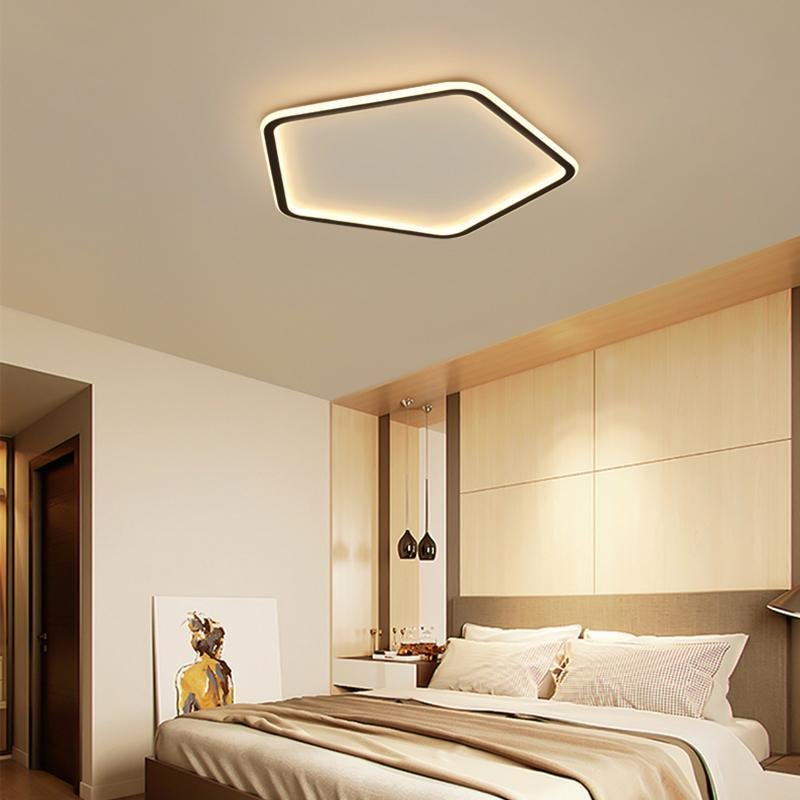Geometric Hexagon Modern LED Flush Mount Black Iron Ceiling Light for Bedroom Living Room