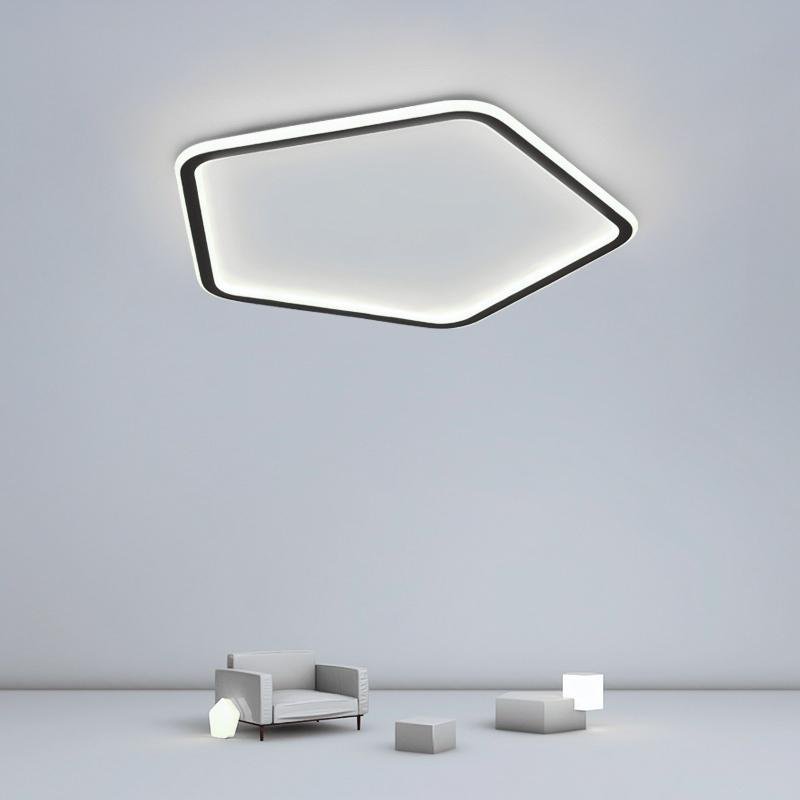 Geometric Hexagon Modern LED Flush Mount Black Iron Ceiling Light for Bedroom Living Room