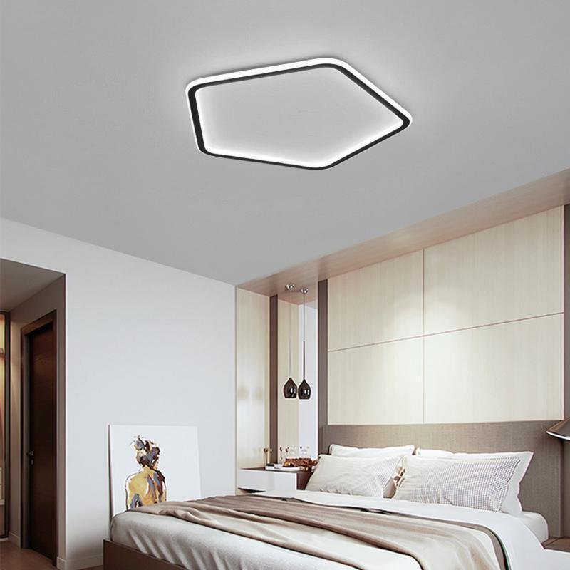Geometric Hexagon Modern LED Flush Mount Black Iron Ceiling Light for Bedroom Living Room
