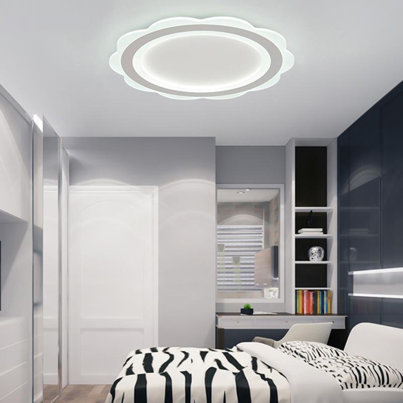Modern Minimalist Round LED Flush Mount Ceiling Light with Iron Frame for Bedroom