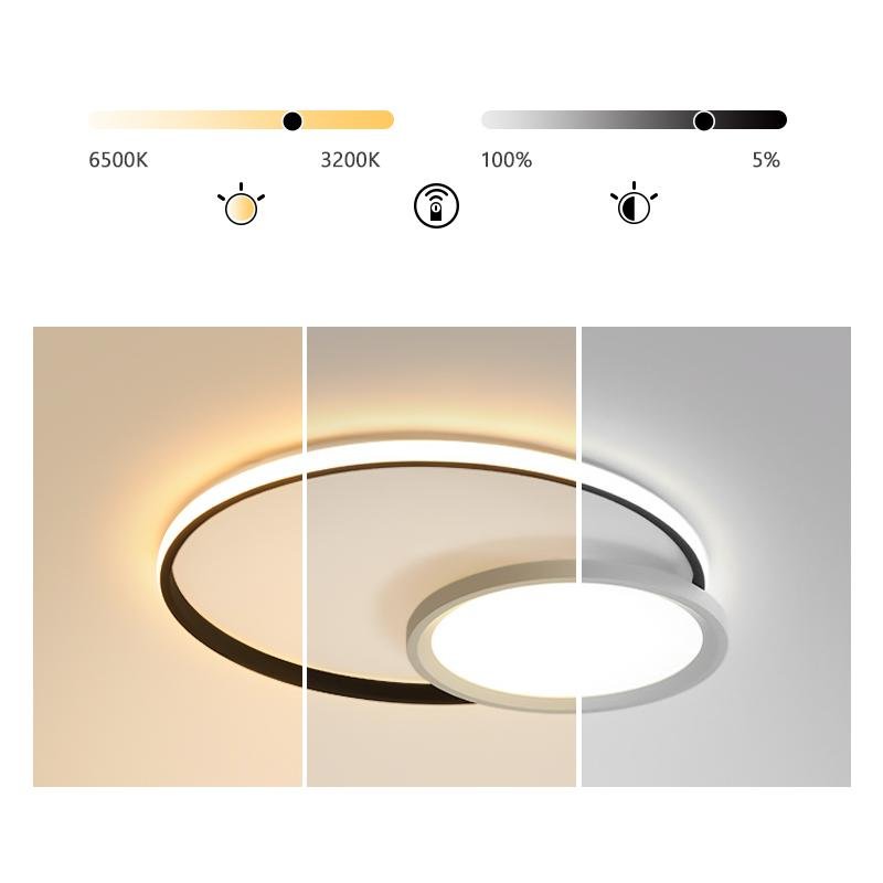 Modern Round Geometric LED Flush Mount Ceiling Light in Black for Dining Room and Kitchen