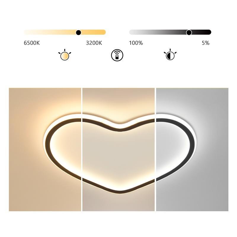 Modern Heart Shaped LED Flush Mount Ceiling Light in Black Finish for Bedroom Nursery and Kids Room