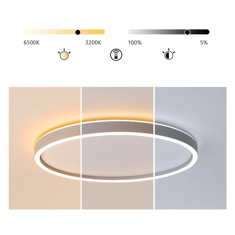 Modern Gray Halo LED Flush Mount Ceiling Light Dimmable Circular Fixture for Living Room and Bedroom