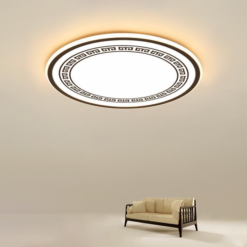 Modern Geometric Round Flush Mount Ceiling Light with Black and White Iron Pattern for Kitchen and Dining Room