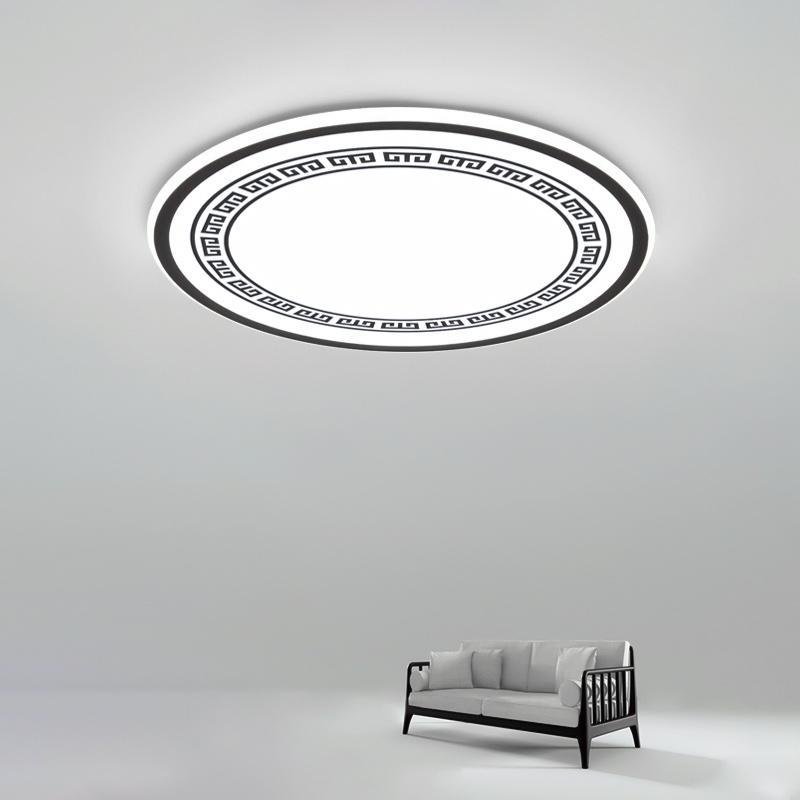 Modern Geometric Round Flush Mount Ceiling Light with Black and White Iron Pattern for Kitchen and Dining Room