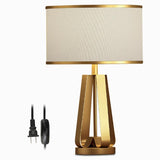 22 Inch Mid Century Modern Brushed Brass Geometric Table Lamp with White Linen Shade