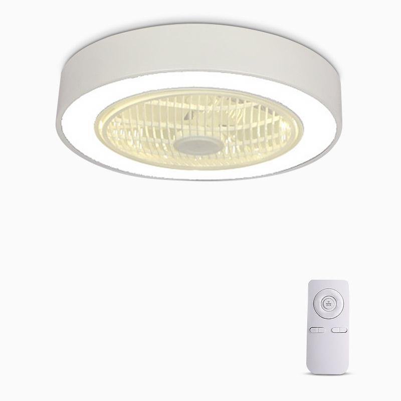 Compact Round Flush Mount Bladeless Ceiling Fan with LED Lights and Five Speed Remote