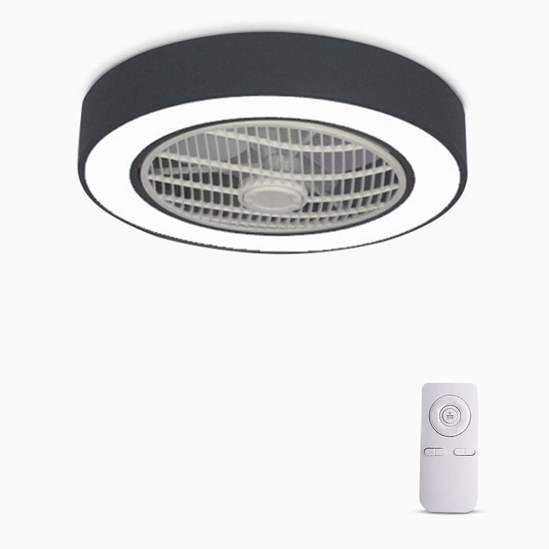 Compact Round Flush Mount Bladeless Ceiling Fan with LED Lights and Five Speed Remote