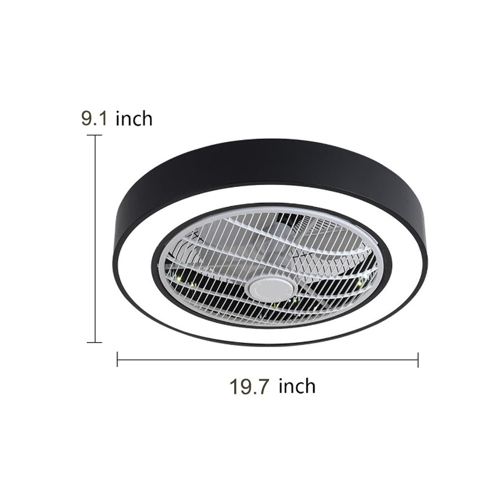 Compact Round Flush Mount Bladeless Ceiling Fan with LED Lights and Five Speed Remote