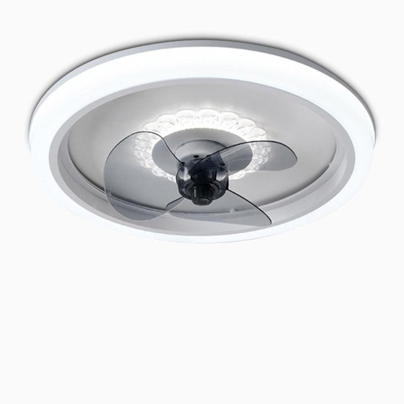 Modern 20 Inch Round Flush Mount LED Ceiling Fan with Remote Control and 3 Speed Settings Gray Acrylic