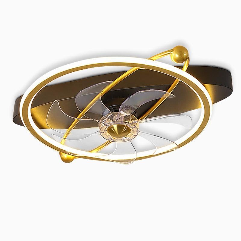 Industrial Gold Flush Mount Ceiling Fan with Integrated LED Light and 6 Speed Remote Control