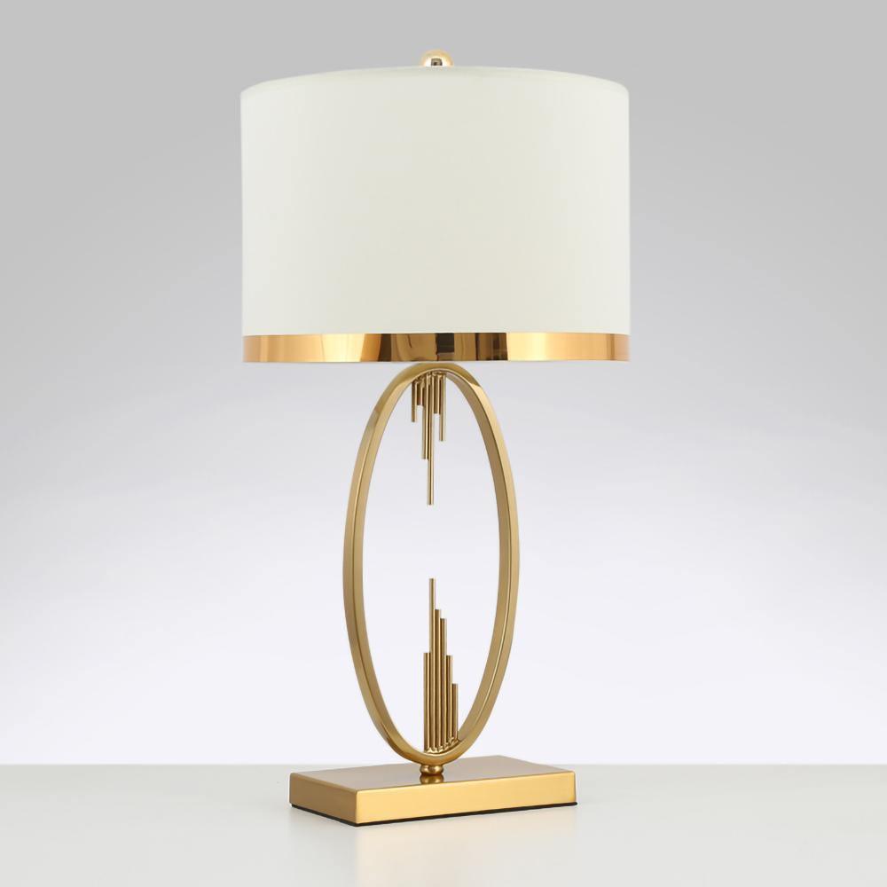 Modern Copper Metal Table Lamp with White Linen Shade for Bedroom and Office