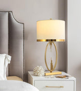 Modern Copper Metal Table Lamp with White Linen Shade for Bedroom and Office