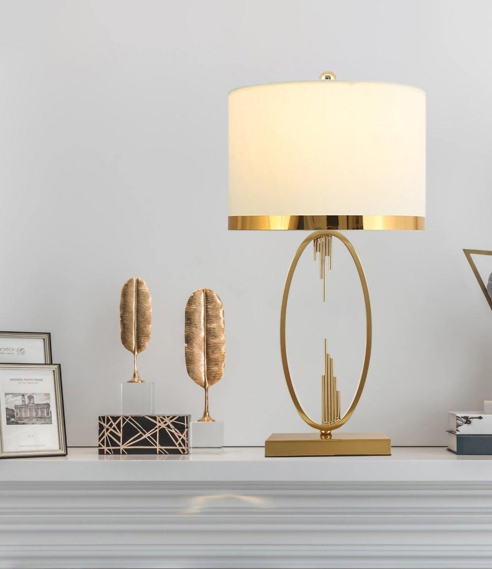 Modern Copper Metal Table Lamp with White Linen Shade for Bedroom and Office