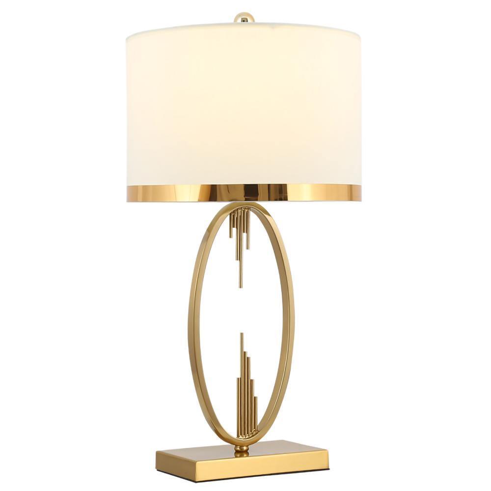Modern Copper Metal Table Lamp with White Linen Shade for Bedroom and Office