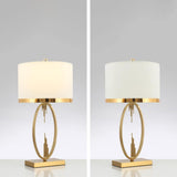 Modern Copper Metal Table Lamp with White Linen Shade for Bedroom and Office