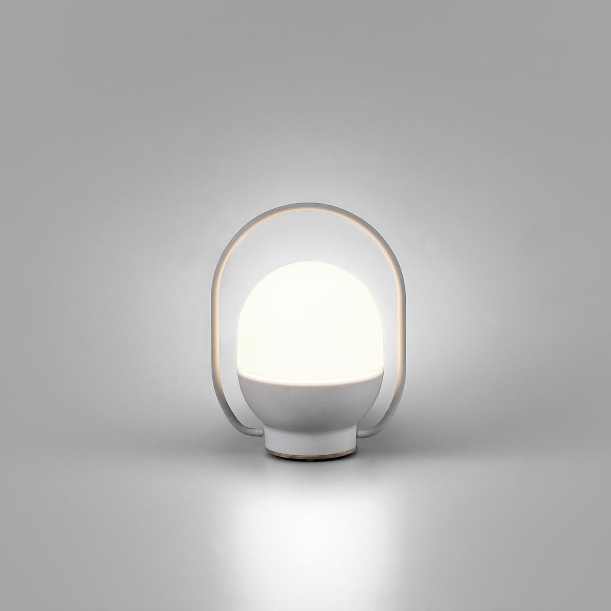 Portable LED Table Lamp with Glass Shade and Integrated Metal Handle for Indoor Use