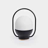 Portable LED Table Lamp with Glass Shade and Integrated Metal Handle for Indoor Use