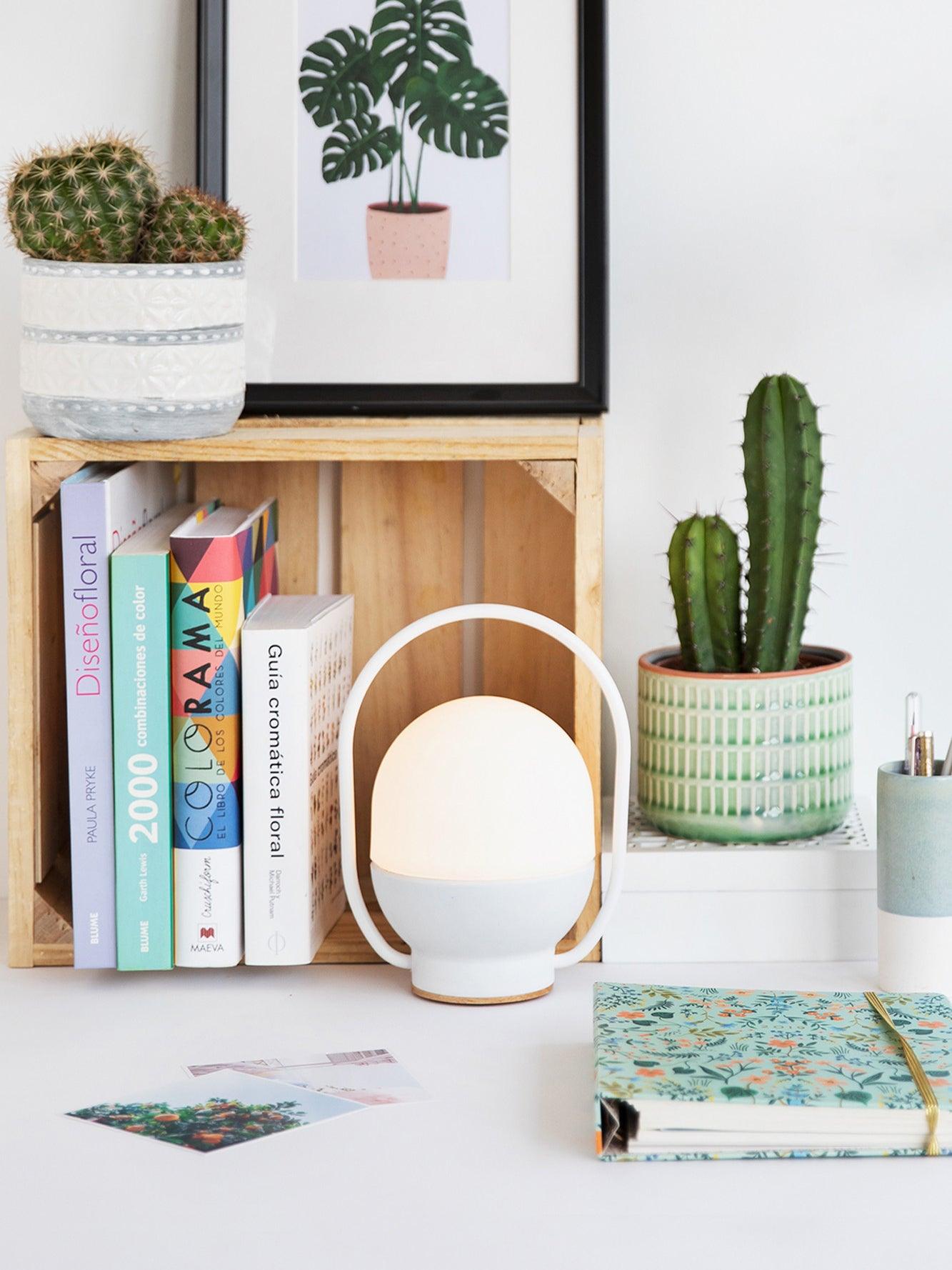 Portable LED Table Lamp with Glass Shade and Integrated Metal Handle for Indoor Use